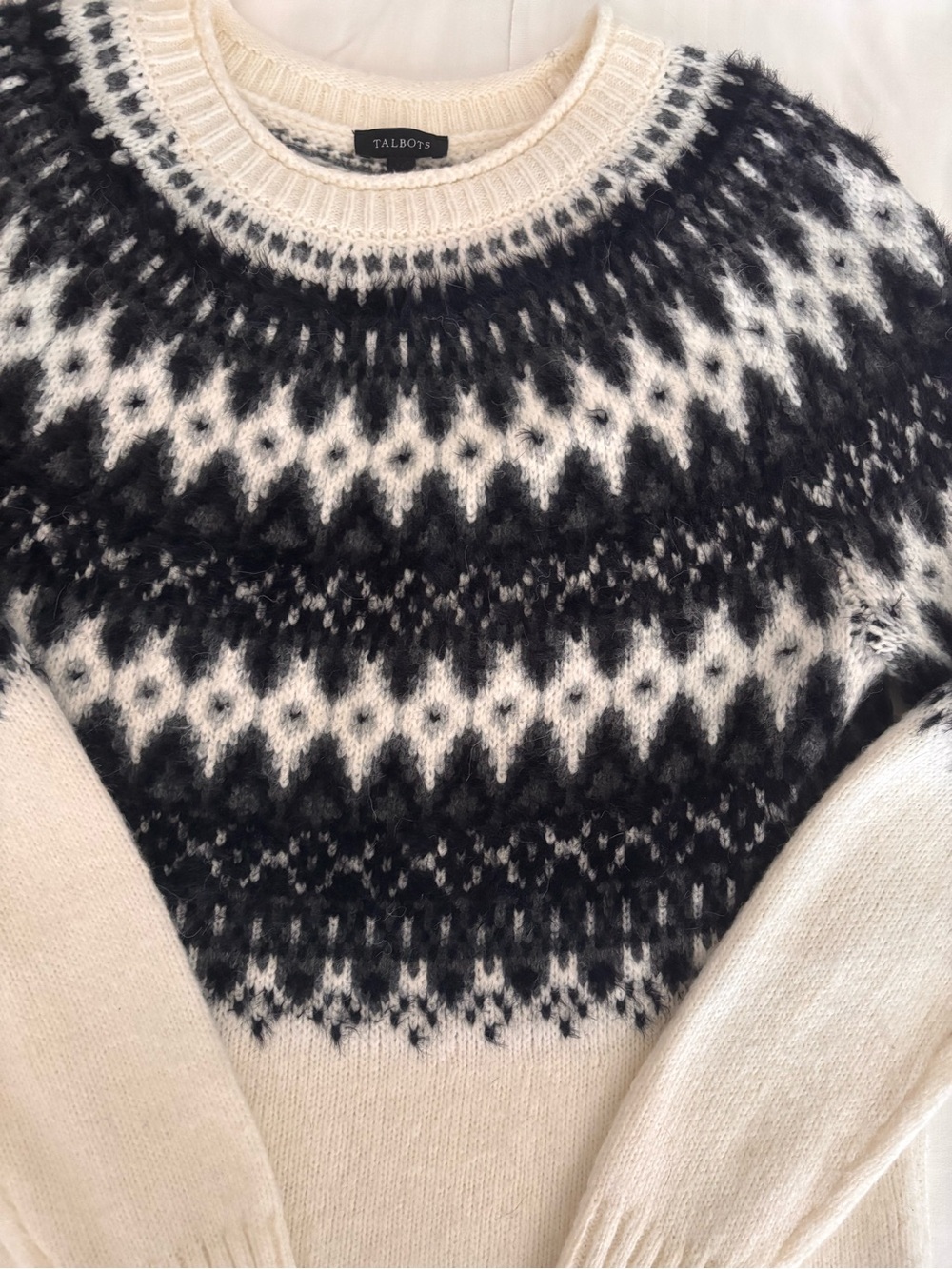 Talbots Cream and Black Patterned Knit Sweater